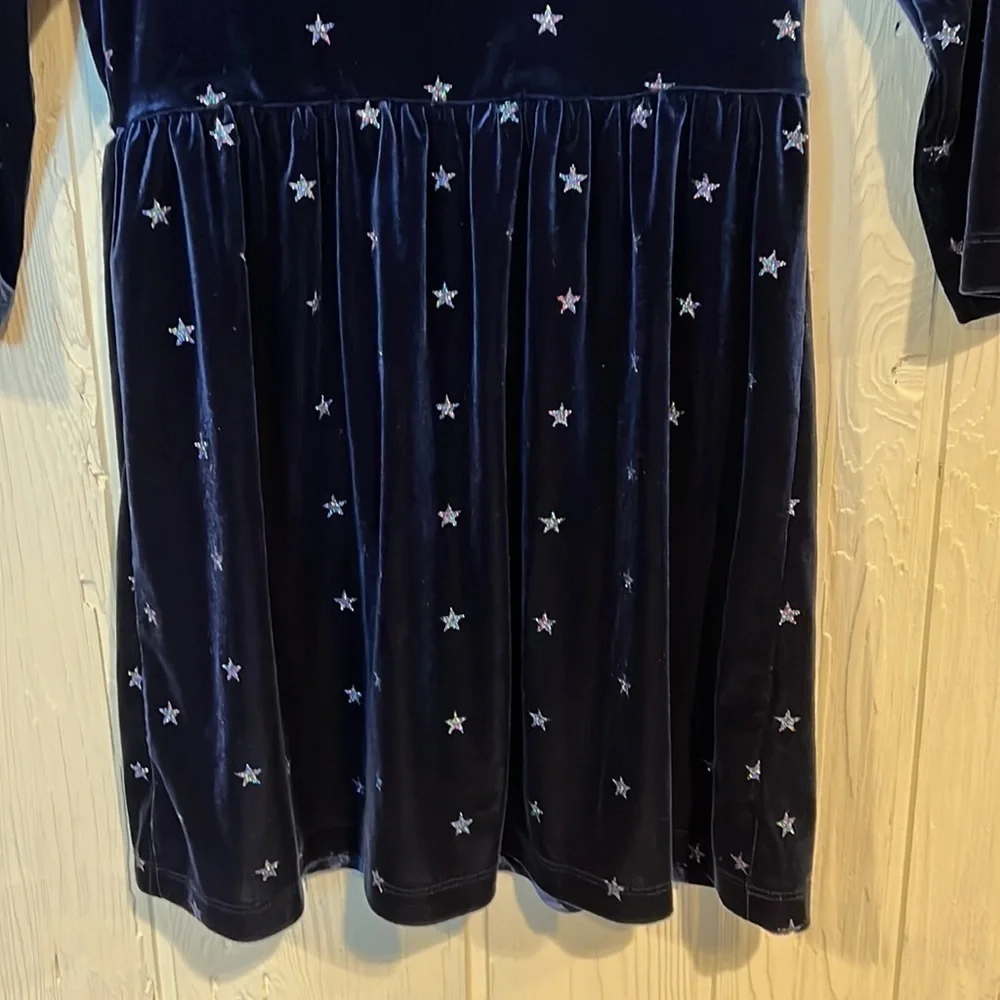 GAP Kids Girls Navy Long Sleeve Dress with Silver Sparkly Stars, Size S